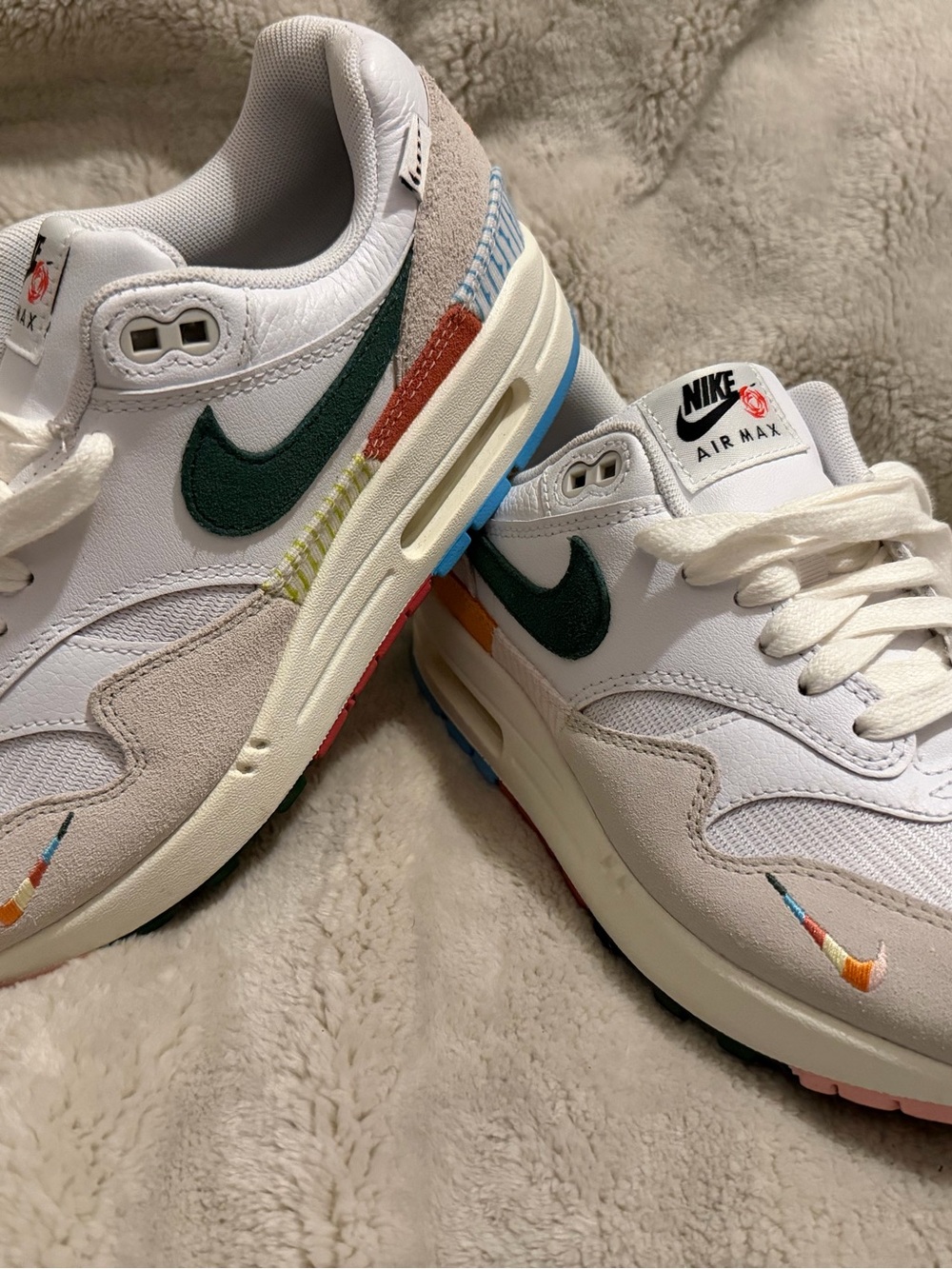 Nike air Max 1 “All Pedals United” Sneakers with Green Swoosh and Orange Accent